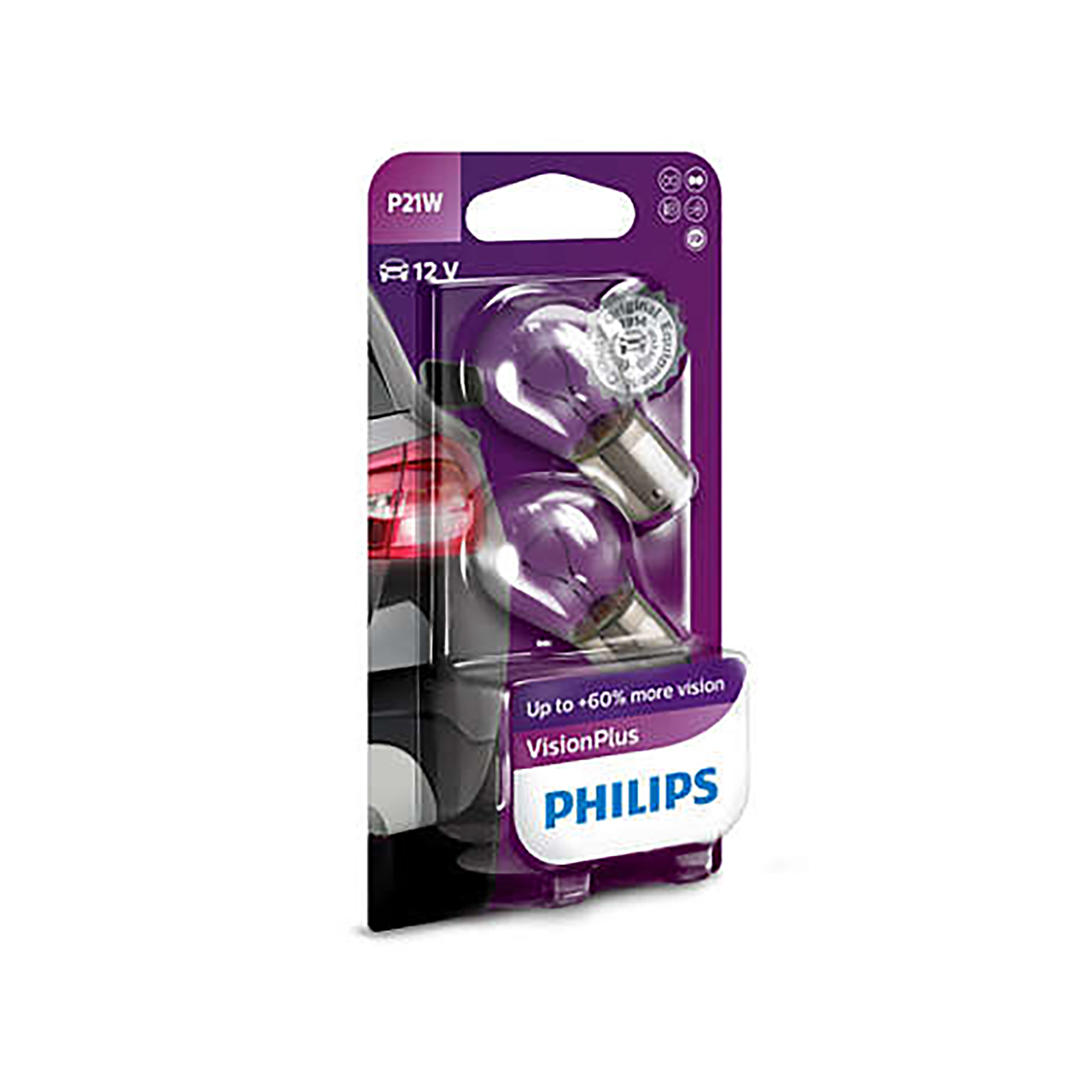 12498VPB2 (PHILIPS) P21W VisionPlus (+60%) 12V 21W BA15s  Blst.  2 pc.1
