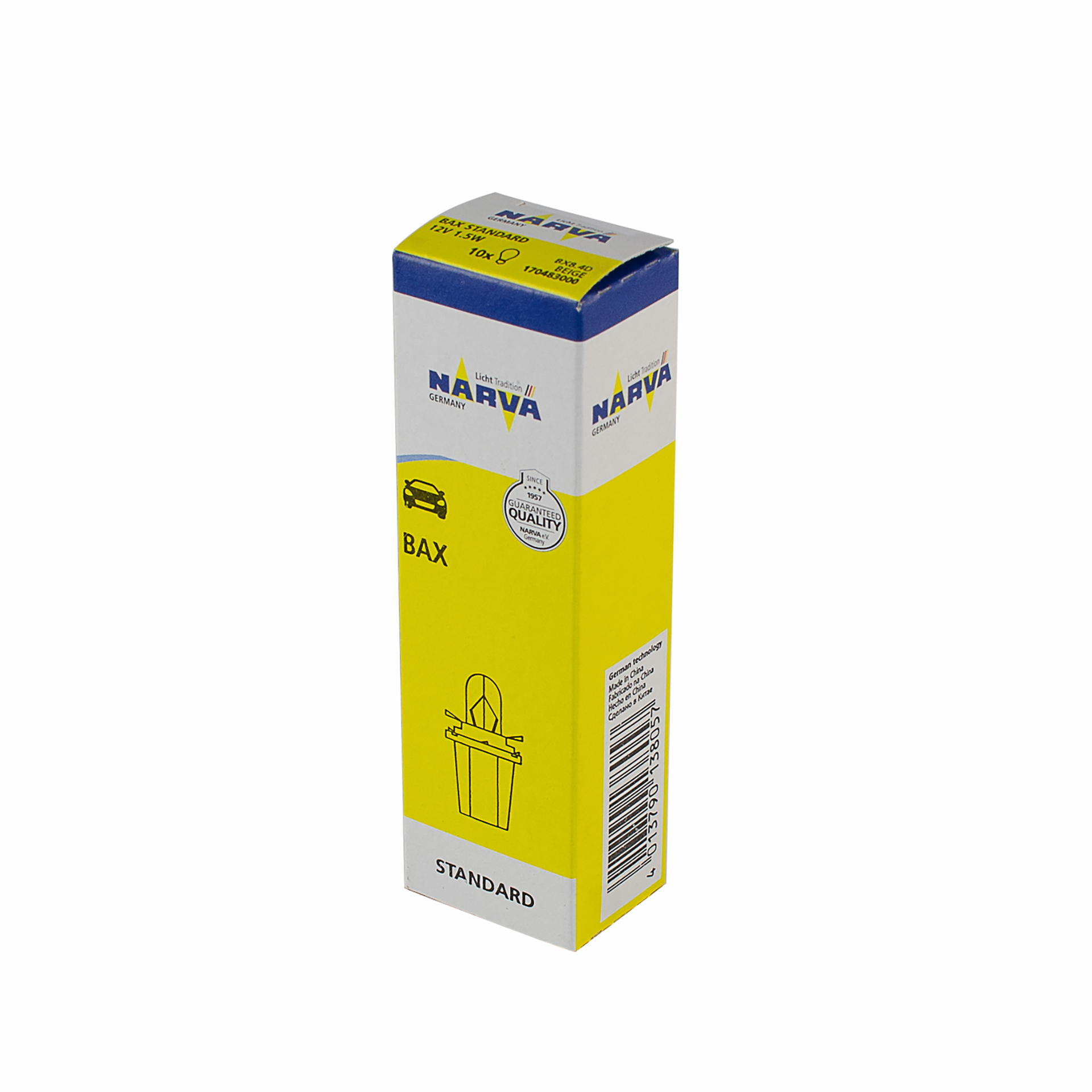 170483000 NARVA Лампа BAX 1,5W BX8,4d БЕЖЕВА 12V (10шт)1