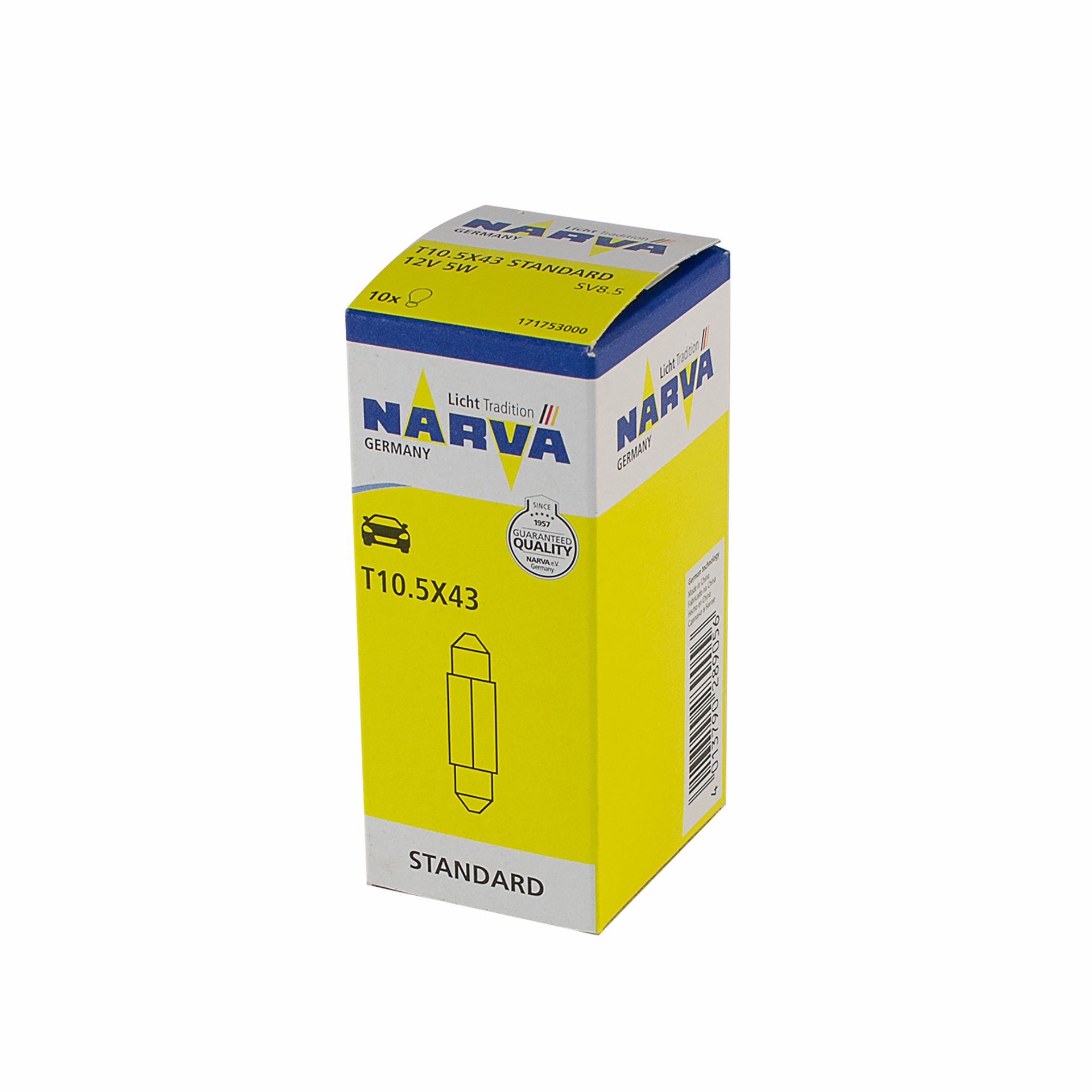 171753000 NARVA Лампа C5W 12V 5W SV8,5 11X41 |FESTOON 41mm| (10шт)1