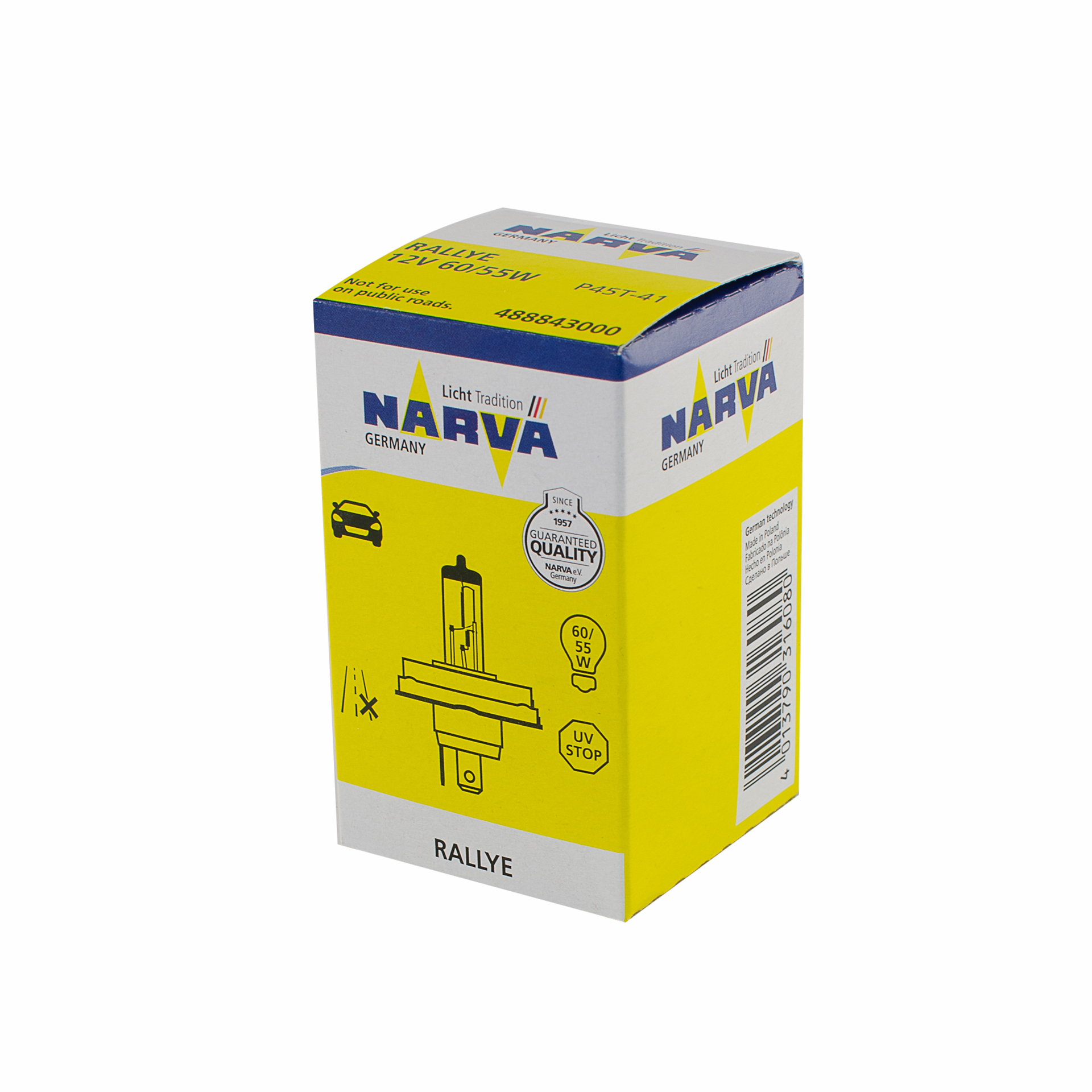 488843000 NARVA Лампа H4 RALLY 12V 60/55W P45t1