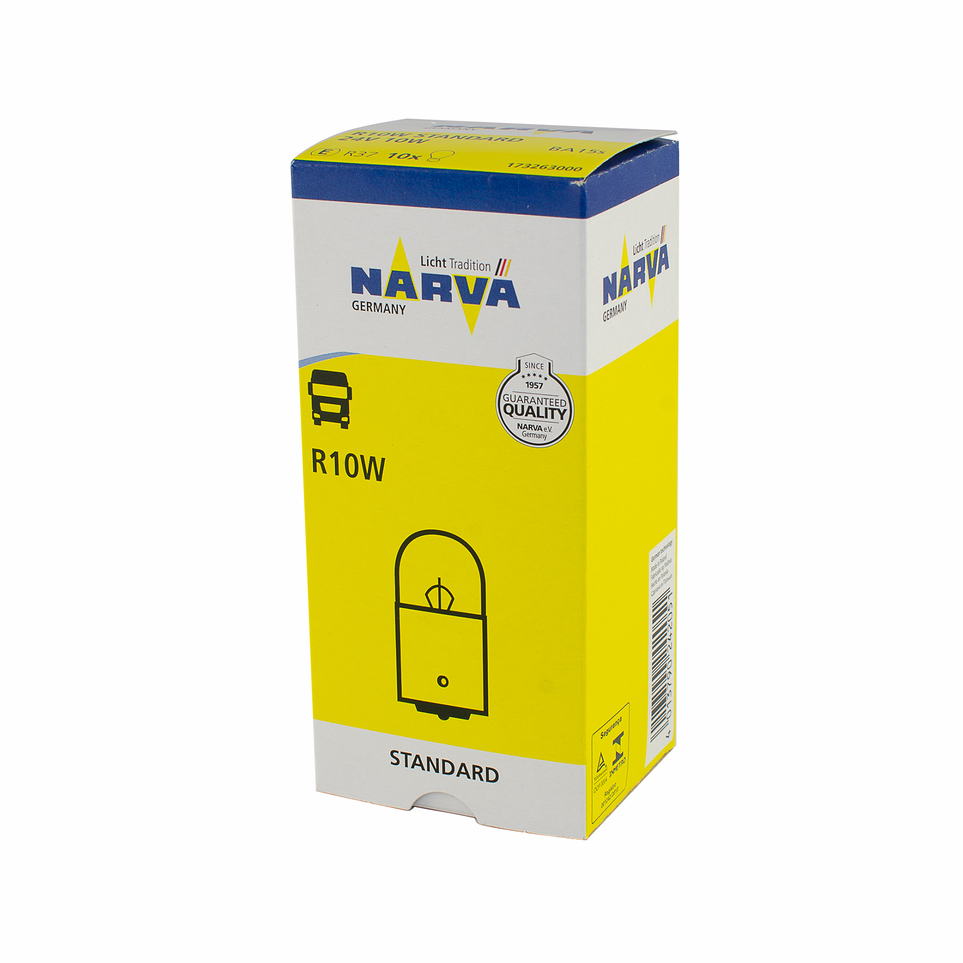 173263000 NARVA Лампа R10W 24V 10W BA15s |AUXILIARY LAMPS| (10шт) HD1