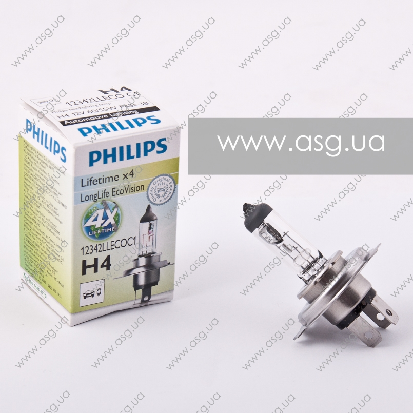 12342LLECOC1 (PHILIPS) H4 LongLife EcoVision 12V 60/55W P43t-381