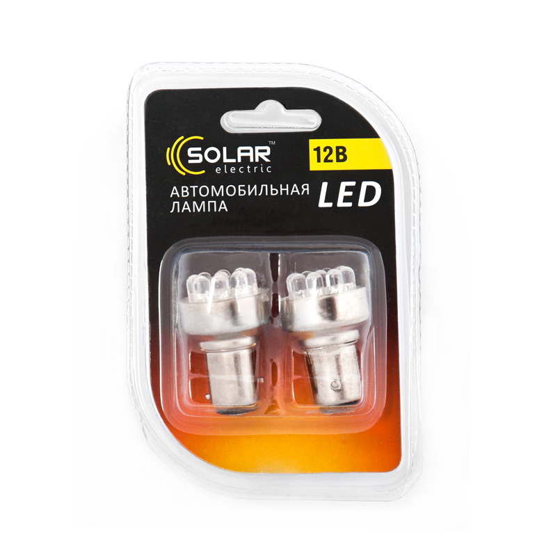 SOLAR Автолампа LED 12V S25 BAY15d 9leds white 2шт. (32шт.) підсвічування салону1