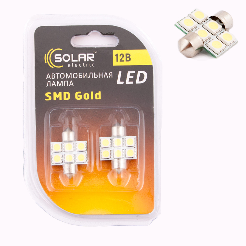 SOLAR Автолампа LED 12V SV8.5 T11x31 4SMD 5050 white (60 шт.) підсвічування салону1