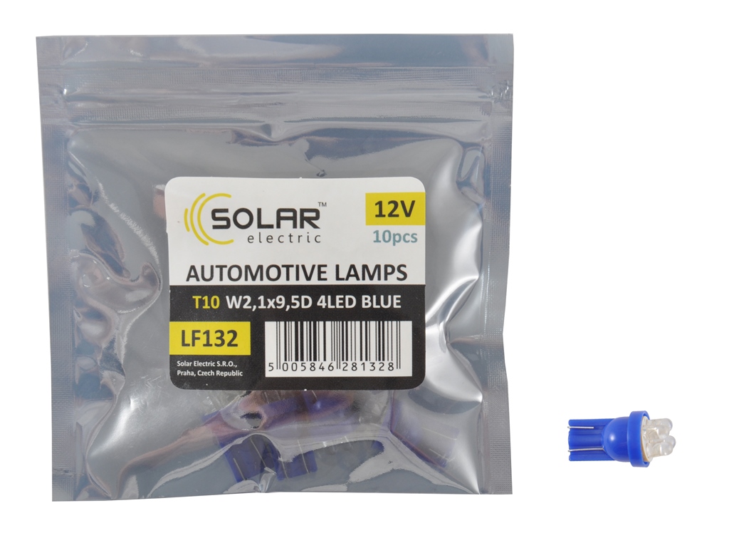 SOLAR Автолампа LED 12V T10 W2.1x9.5d 4leds blue 2шт. (75шт.) підсвічування салону0