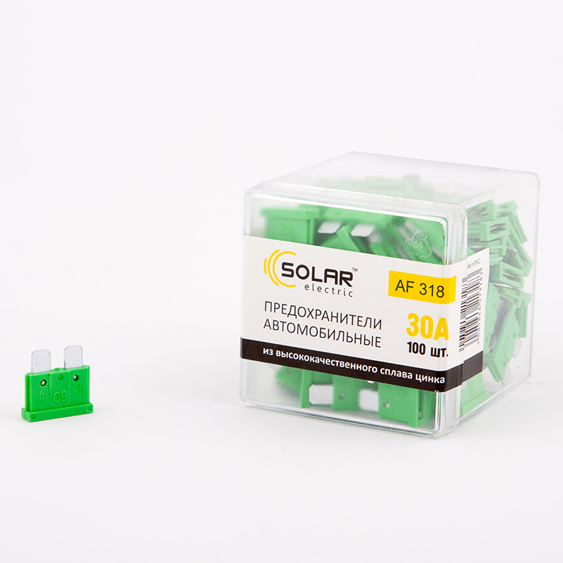 SOLAR   Набір _стандарт_ запобіжників,цинковий сплав 30А,100шт.,(100шт./уп.) 1
