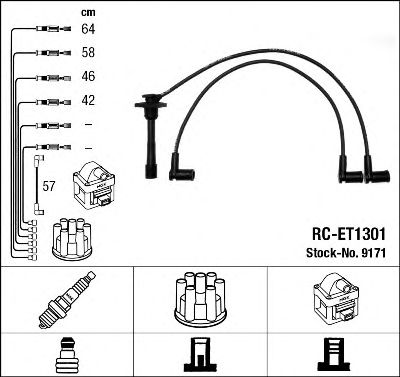 9171  (RC-ET1301)  NGK - Комплект проводів запалювання1