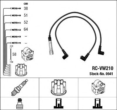 0941  (RC-VW210)  NGK - Комплект проводів запалювання1