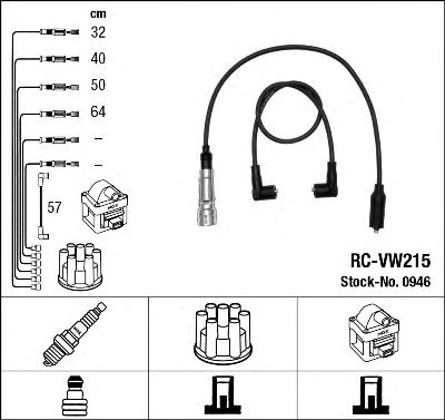 0946  (RC-VW215)  NGK - Комплект проводів запалювання1