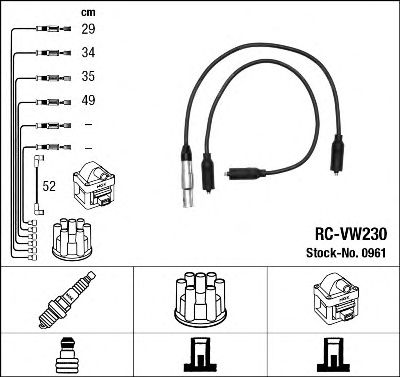 0961  (RC-VW230)  NGK - Комплект проводів запалювання1