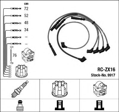 9917  (RC-ZX16)  NGK - Комплект проводів запалювання1