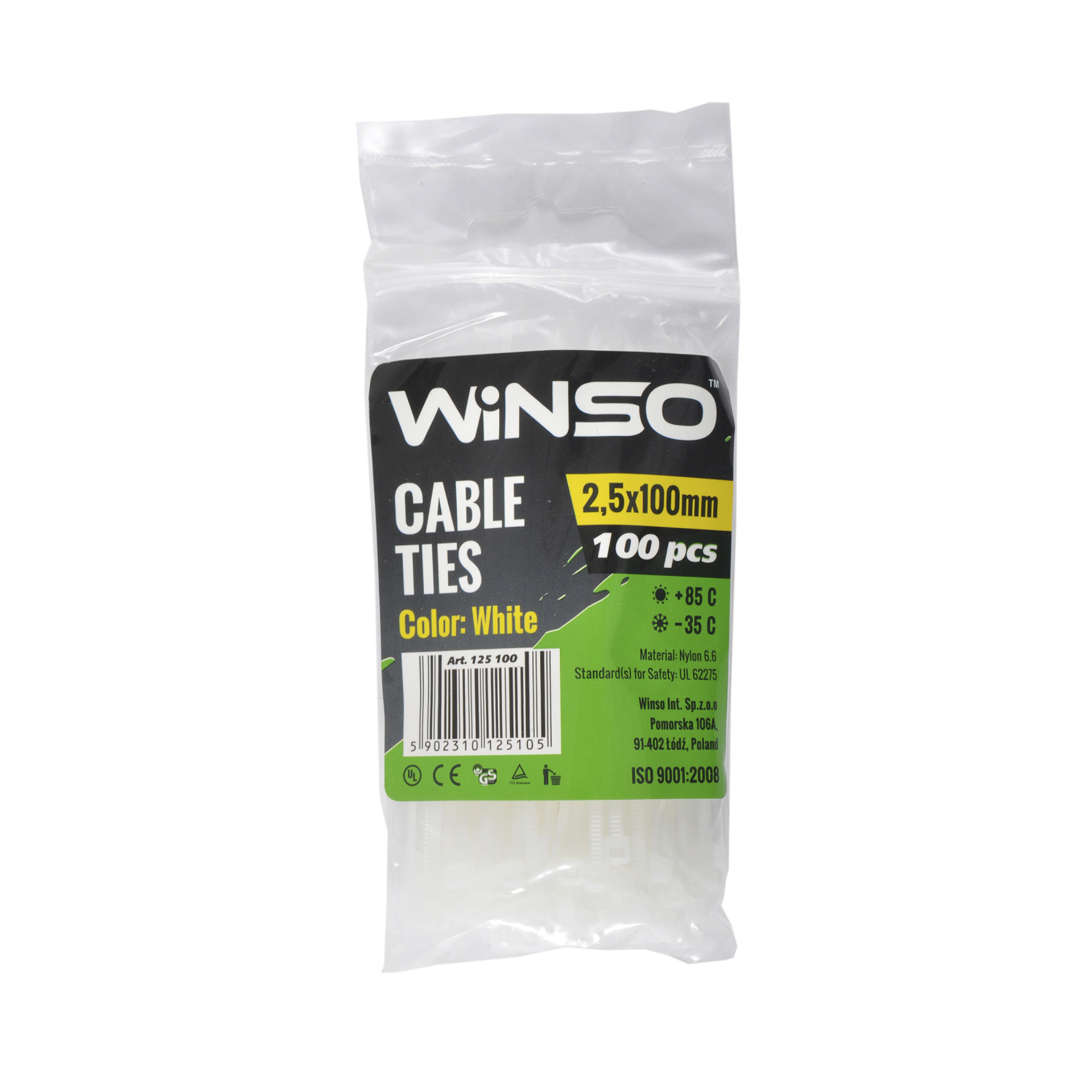 Хомути пластикові білі WINSO 2,5x100 (100шт.)1