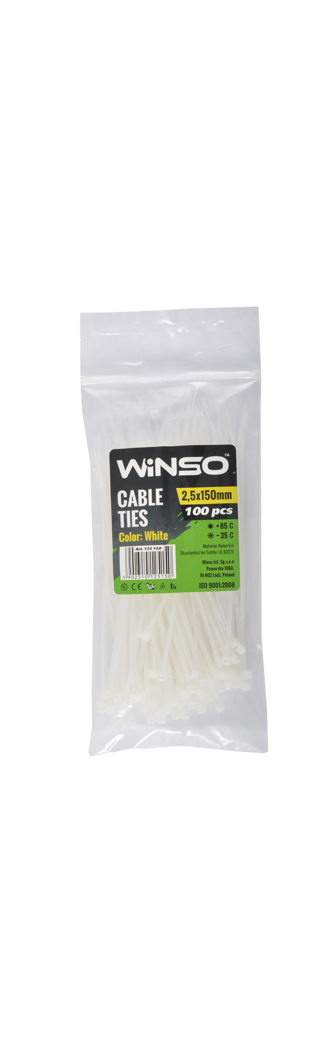 Хомути пластикові білі WINSO 2,5x150 (100шт.)1