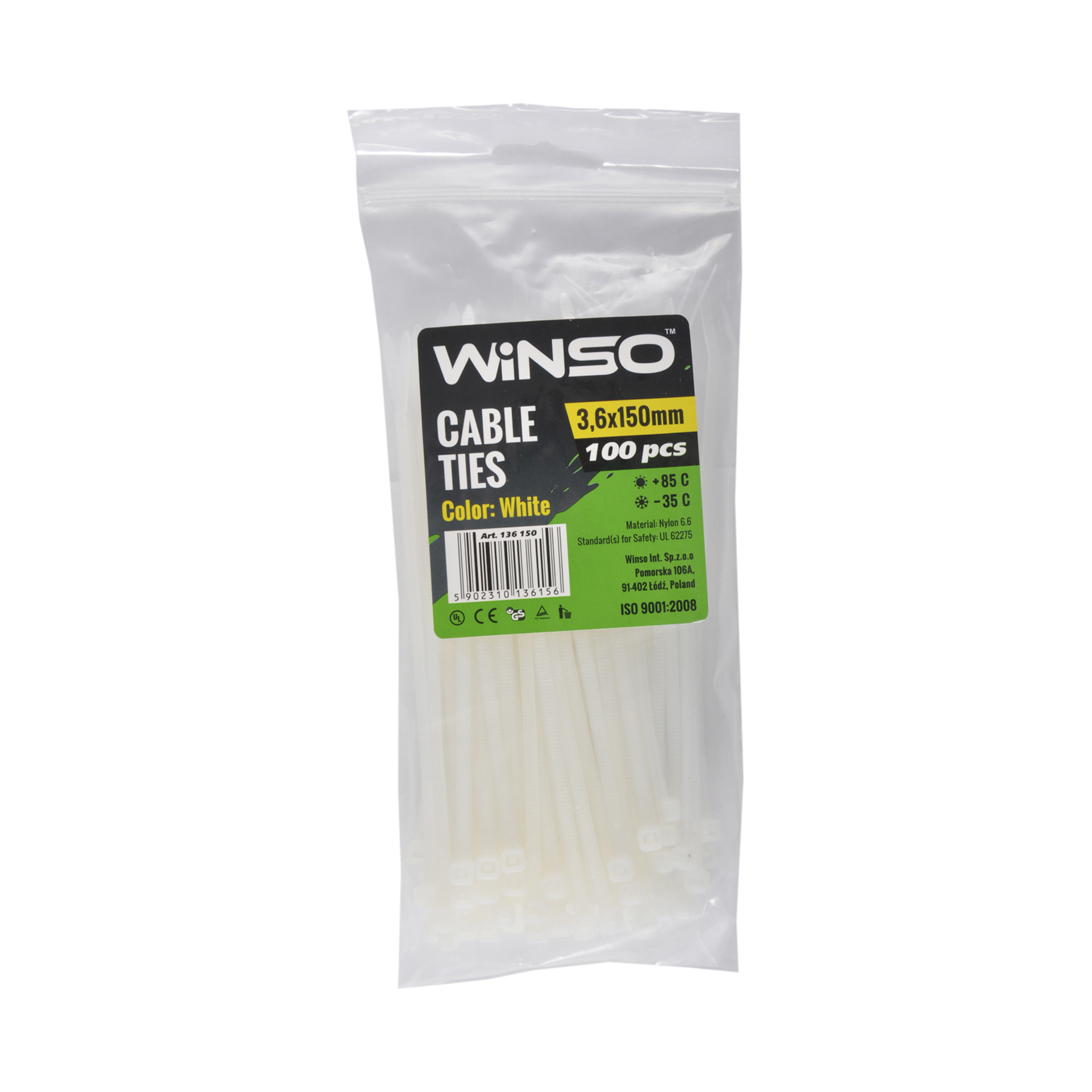 Хомути пластикові білі WINSO 3,6x150 (100шт.)1