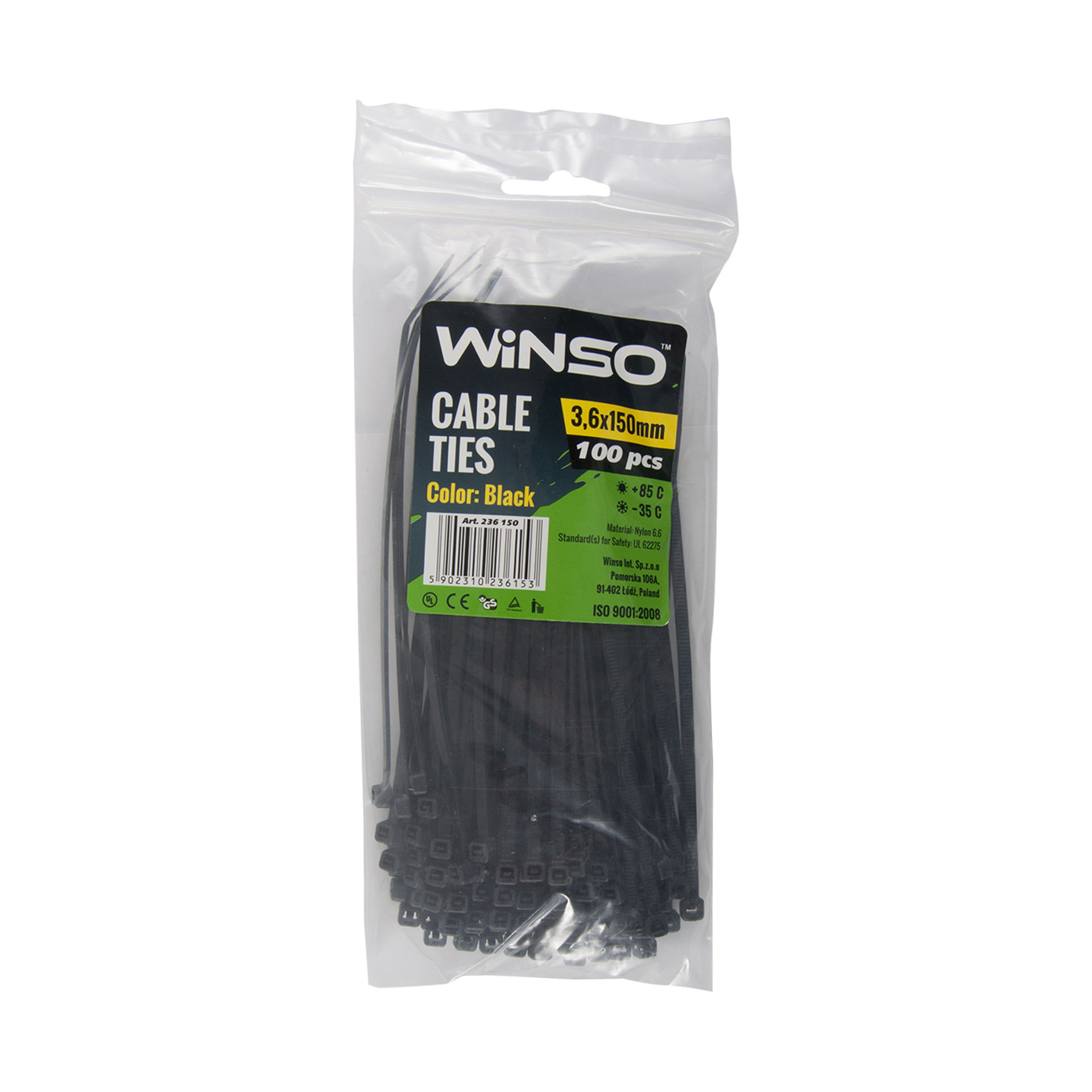 Хомути пластикові чорні WINSO 3,6x150 (100шт.)1