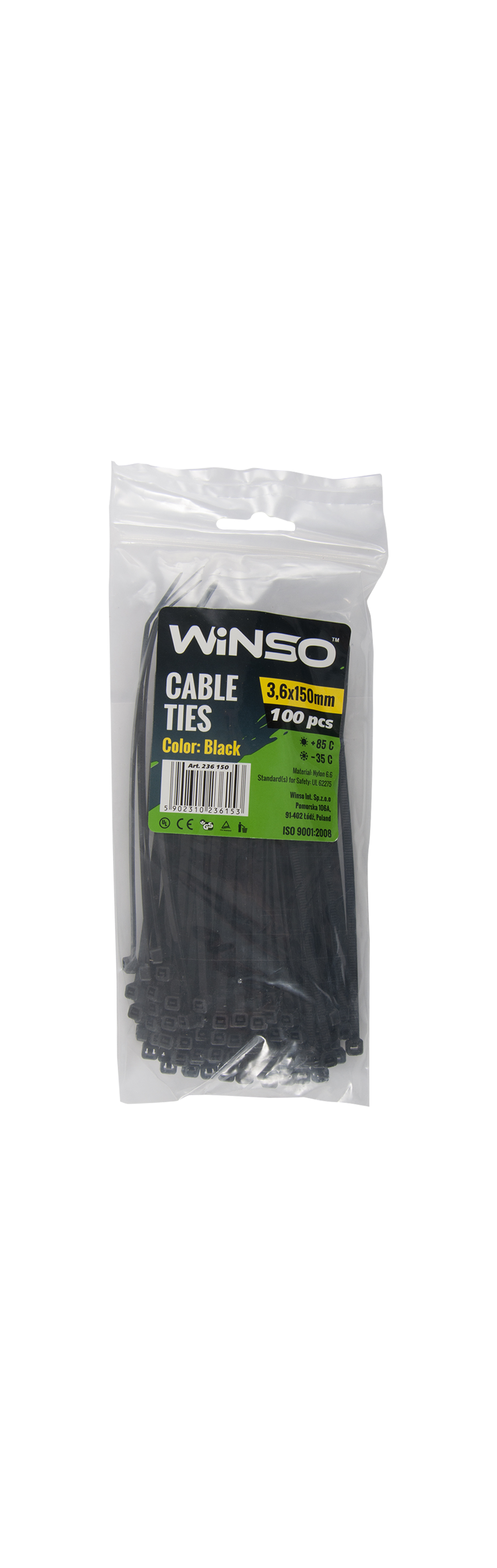 Хомути пластикові чорні WINSO 3,6x150 (100шт.)1