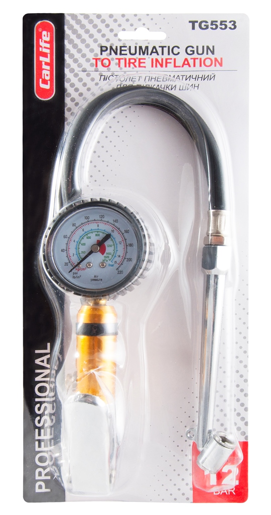 CARLIFE  Пістолет пневматичний для підкачки шин 12Bar, шланг 450мм. Металевий1