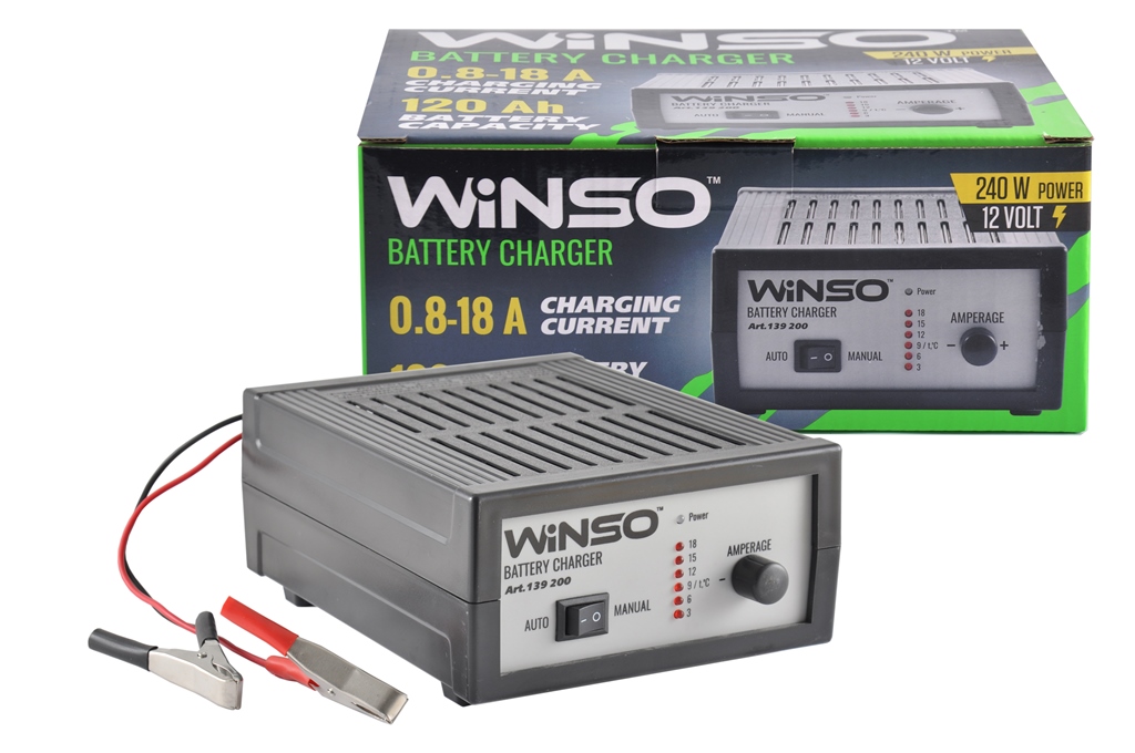 Зарядний пристрій АКБ з регулюванням, напругою 12В.Макс. струм підзярядки 18А.Макс, 120Ah  WINSO1