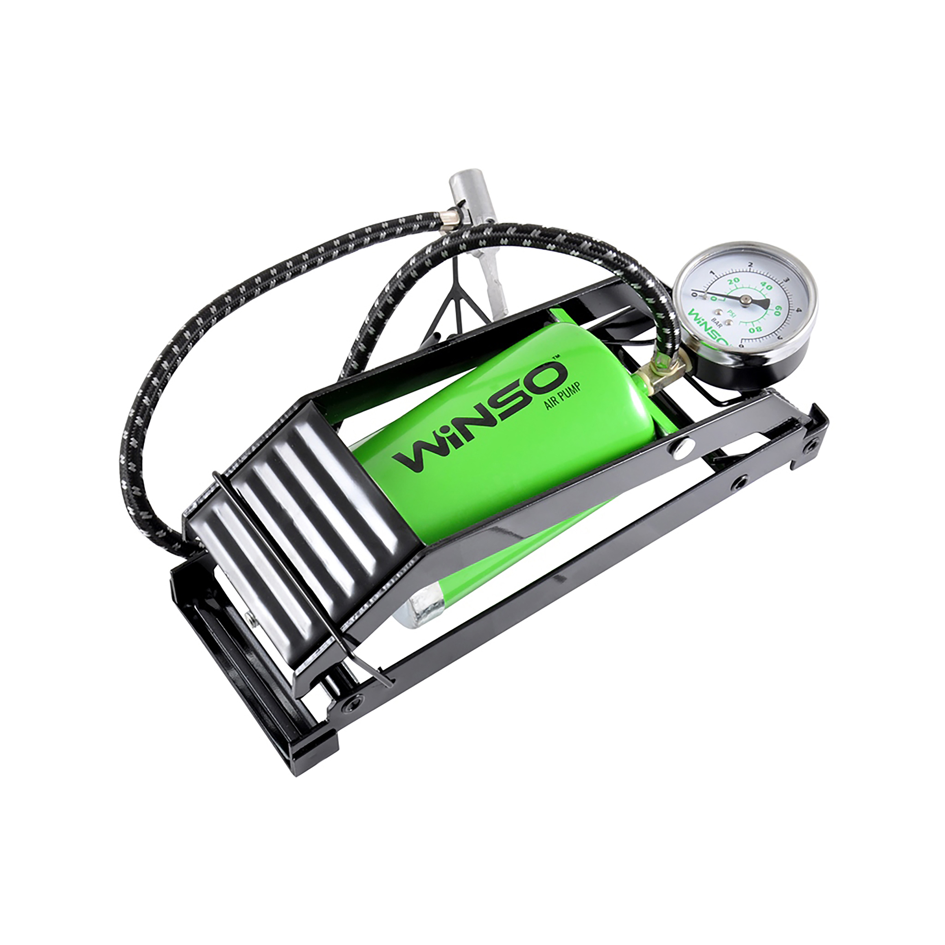 Насос ножний WINSO з маномет.,циліндир 80*130мм.,довж.шланга 60см.,в комплекті 3 адаптери (10шт/ящ)1