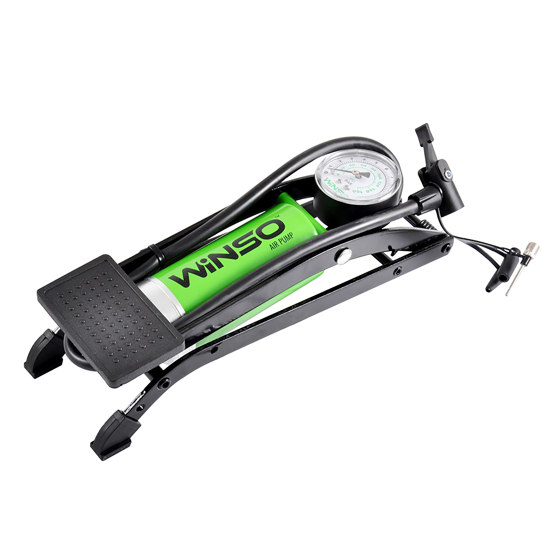 Насос ножний WINSO з манометром, циліндир 55*120мм.,довж.шланга 60см.,в компл.3 адаптери  (25шт/ящ)1