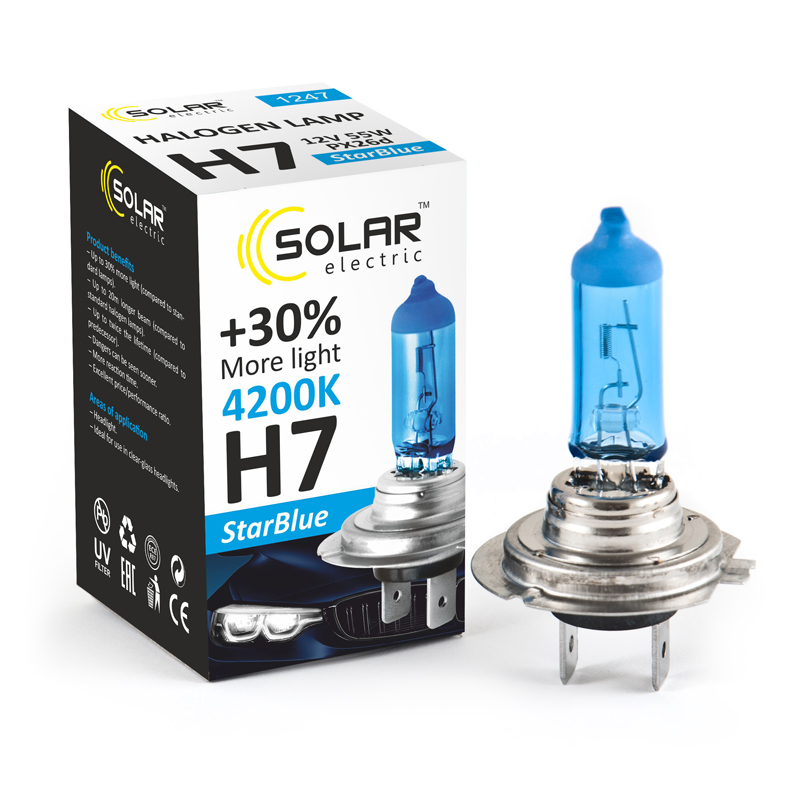 SOLAR Автолампа H7 12V 55W PX26d StarBlue 4200K (200 шт.)0