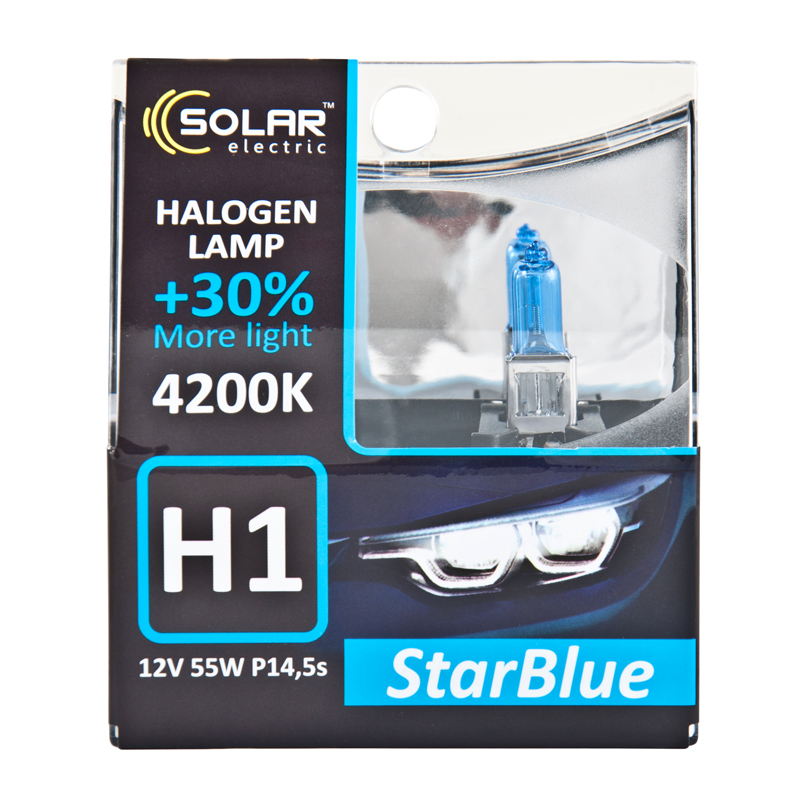 SOLAR Автолампа H1 12V 55W P14,5s StarBlue 4200K, SET (10/100шт.)1