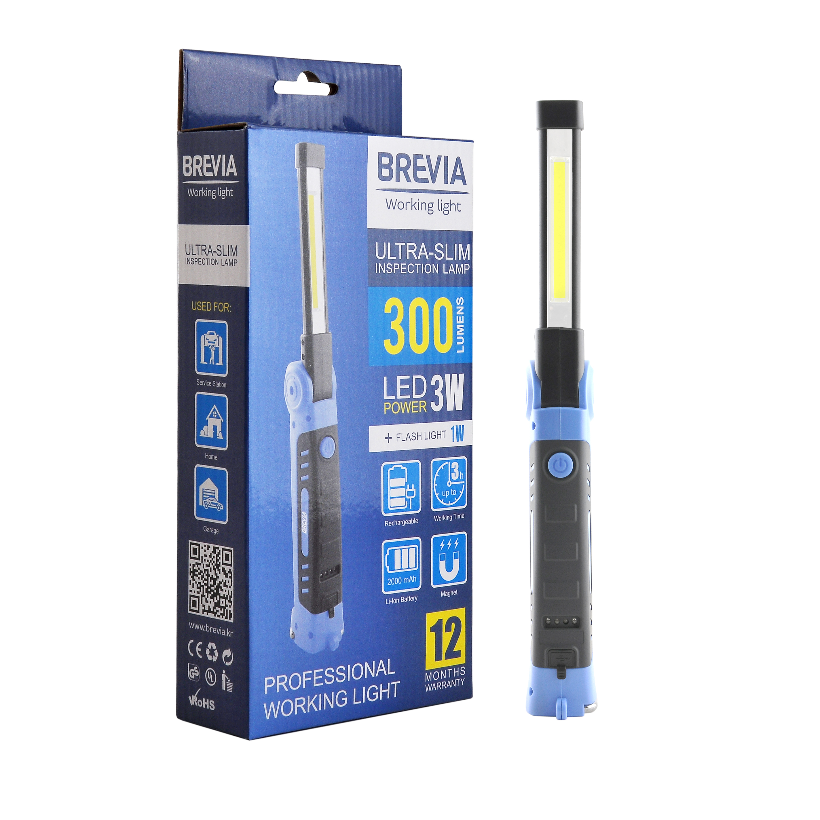 BREVIA  LED Ultra-slim Інспекційна лампа 3W COB+1W LED 300lm, 2000mAh, microUSB1