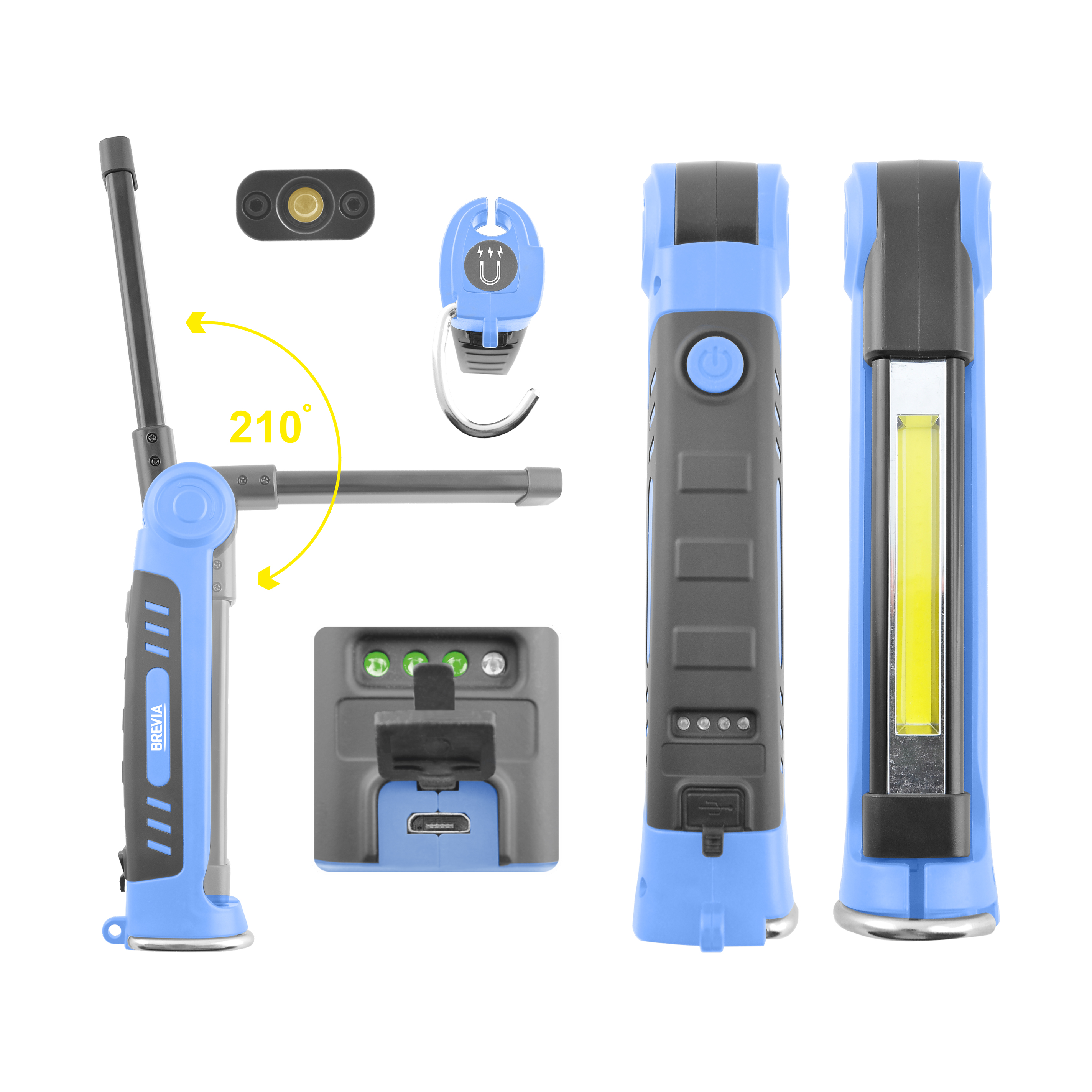 BREVIA  LED Ultra-slim Інспекційна лампа 3W COB+1W LED 300lm, 2000mAh, microUSB3