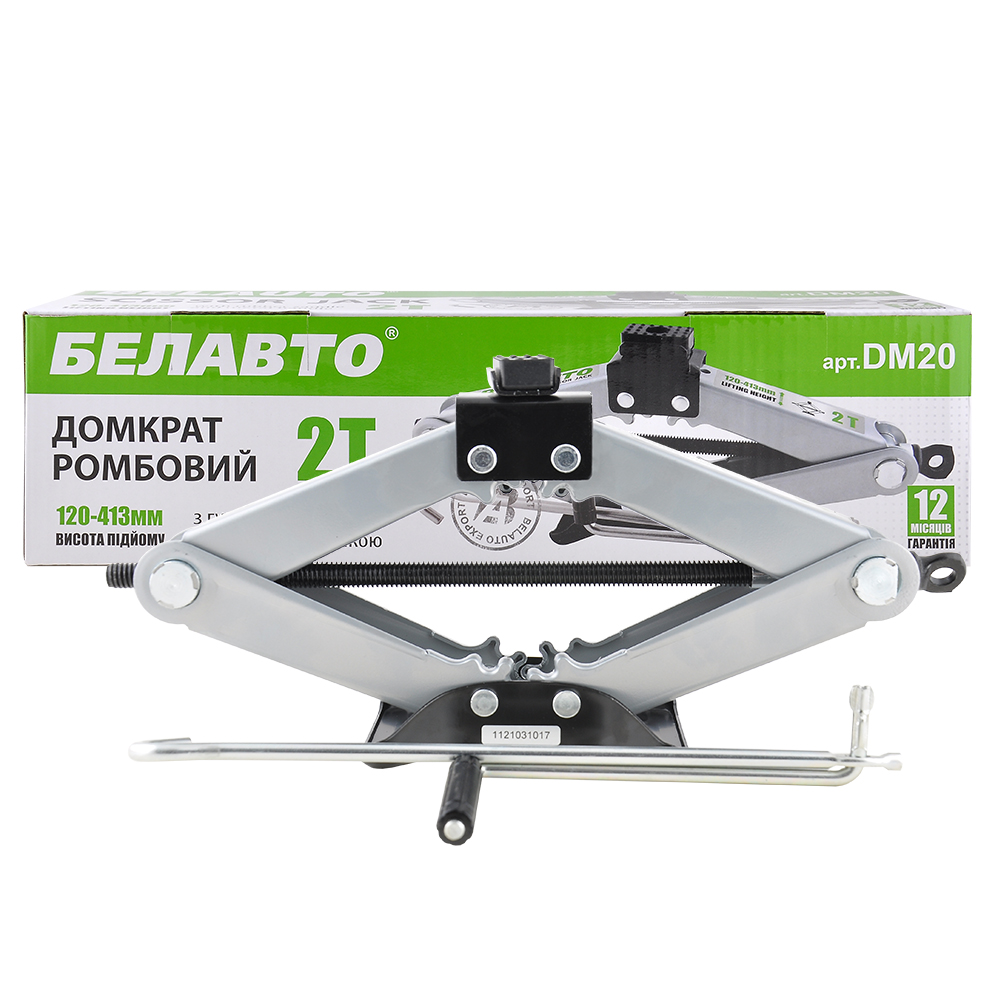 БЕЛАВТО  Домкрат ромбовий, 2т., гумова подушка,вис.підйому 120-413мм,(6шт/уп.)1