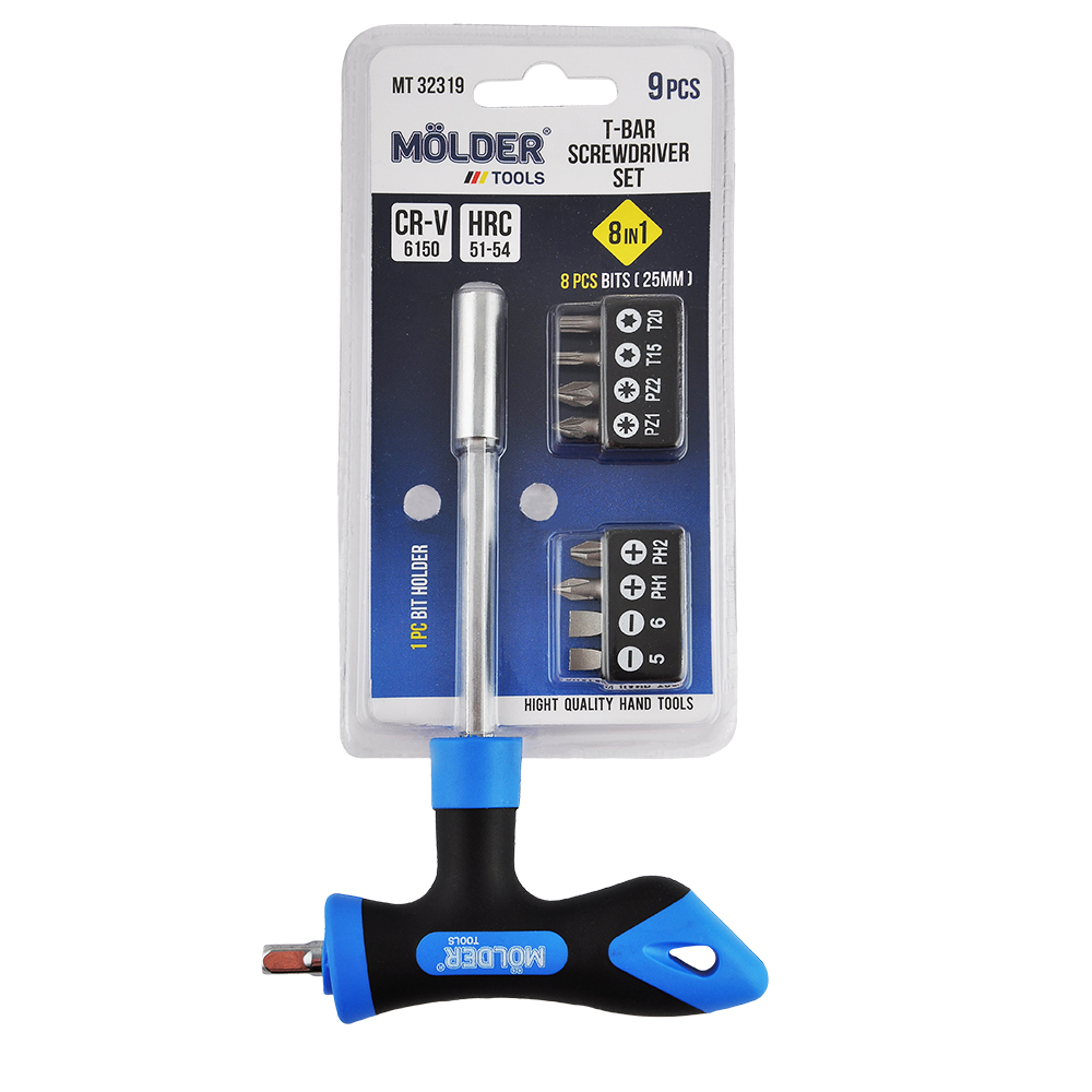 MOLDER Викрутка Т-подібна з комплектом насадок Molder, 9 шт1