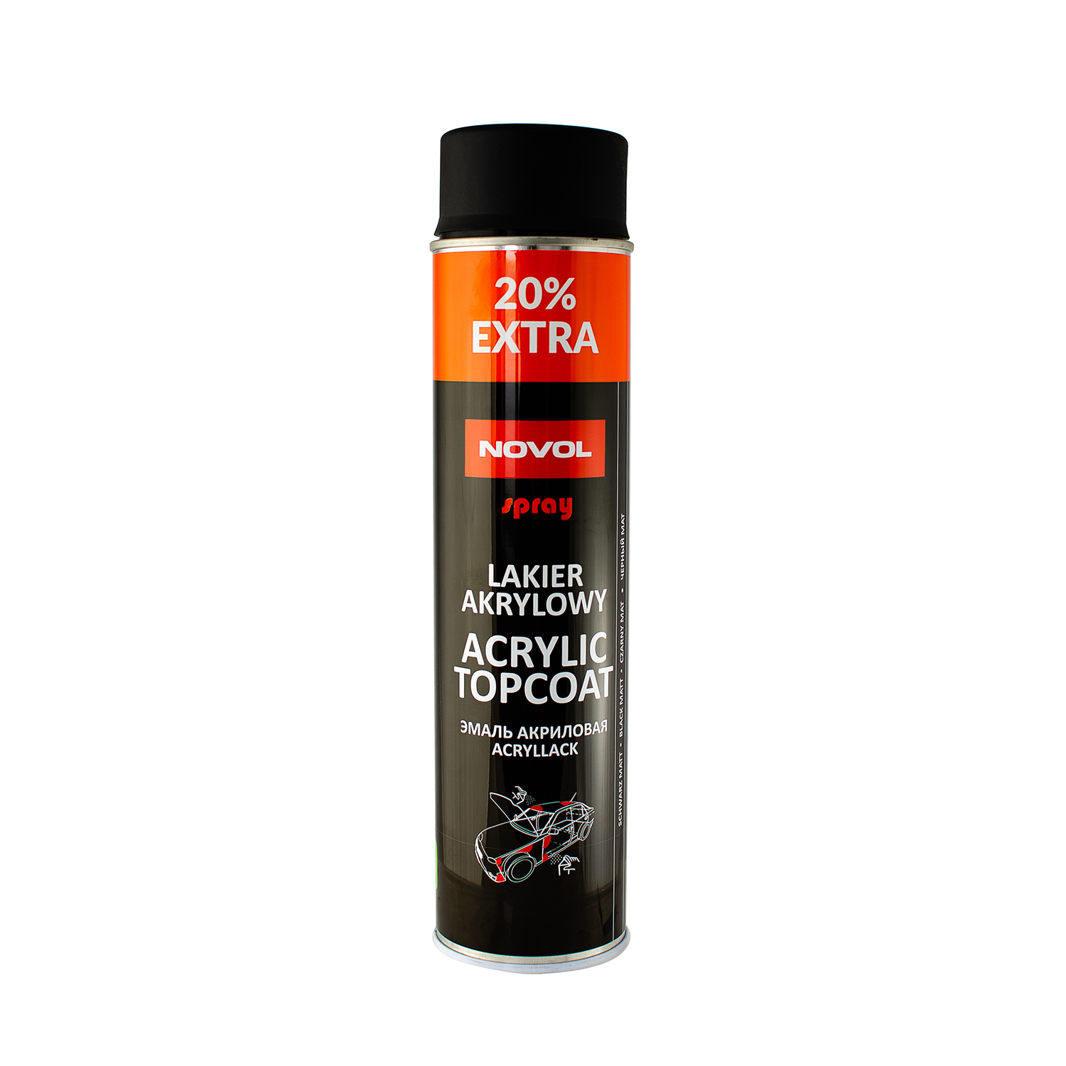 SPRAY ACRYL TOPCOAT  BLACK  MATT 500 ML 0,50л x6  (+20 % в балоні1