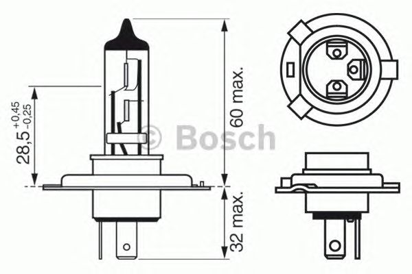 1987302049 BOSCH Лампа H4 12V 60/55W P43T Plus 60 +60%1