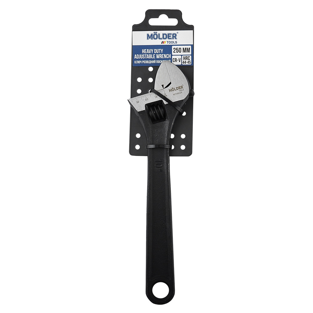 MOLDER Ключ розвідний посилений MOLDER 250мм, макс діаметр 29мм, Cr-V, HRC 44-45, вимірюв. шкла 1
