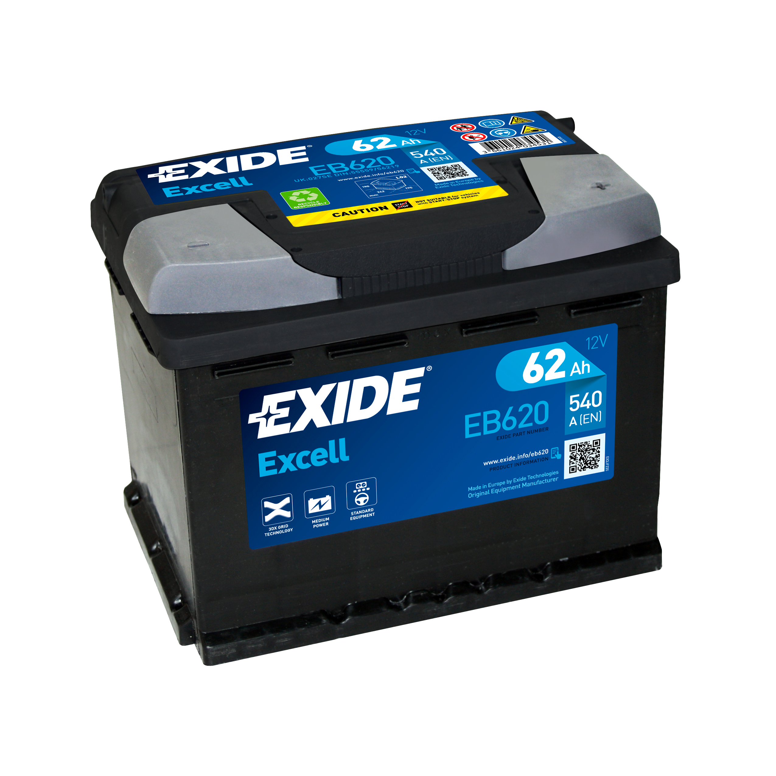 62 Ah/12V EXIDE EXCELL  Euro EB6201