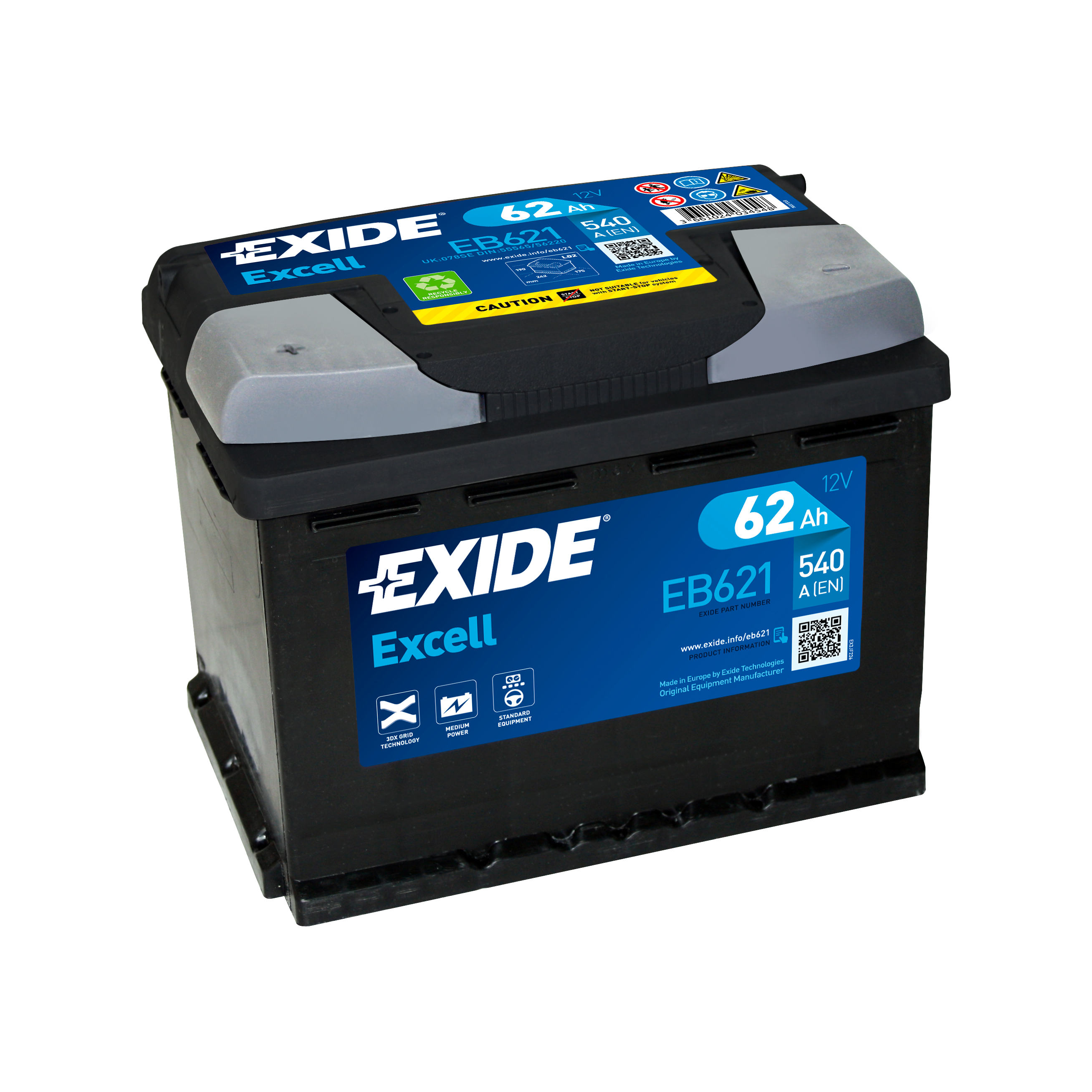 62 Ah/12V EXIDE EXCELL (1) EB6211