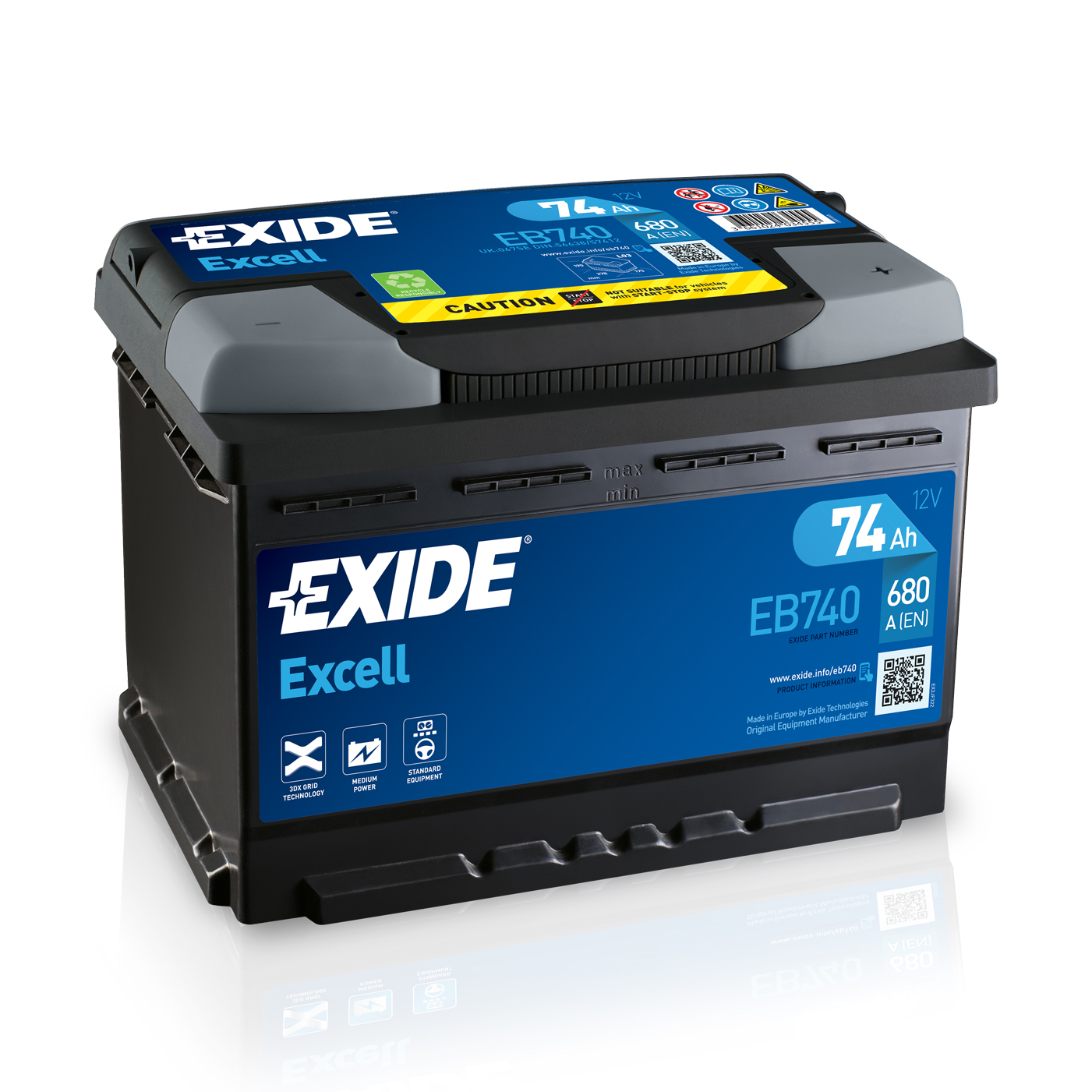 74 Ah/12V EXIDE EXCELL  Euro EB7401