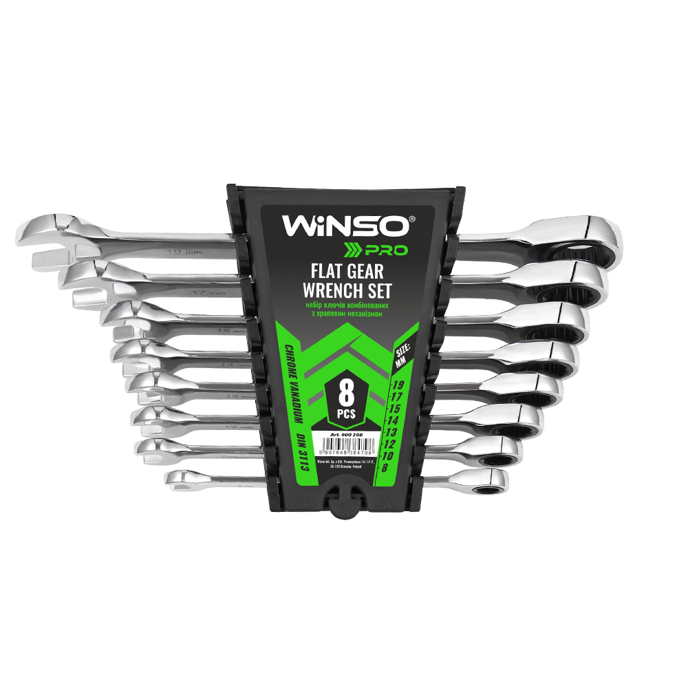 Набір ключів комбінованих WINSO PRO з тріскачкою CR-V,  8шт (8-19, 8-10-12-13-14-15-17-19мм) (5/20)1