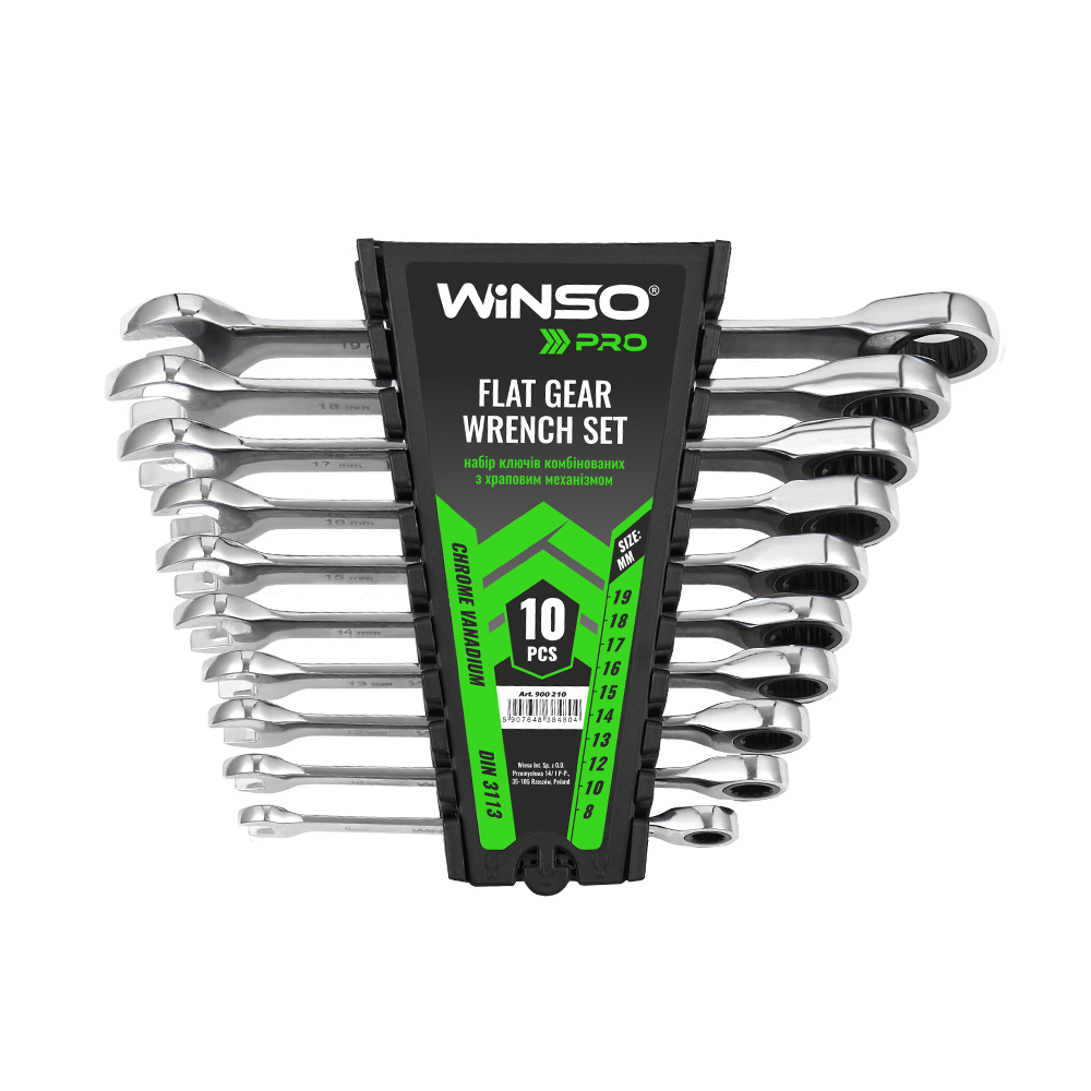 Набір ключів комбінованих WINSO PRO з тріскачкою CR-V, 10шт (8-19, 8-10-12-13-14-15-17-19мм) (5/10)1