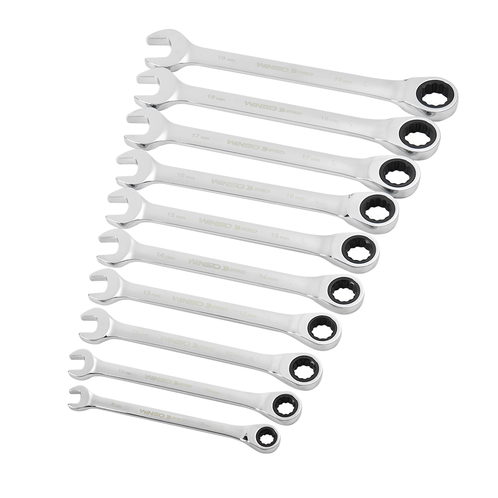 Набір ключів комбінованих WINSO PRO з тріскачкою CR-V, 10шт (8-19, 8-10-12-13-14-15-17-19мм) (5/10)2