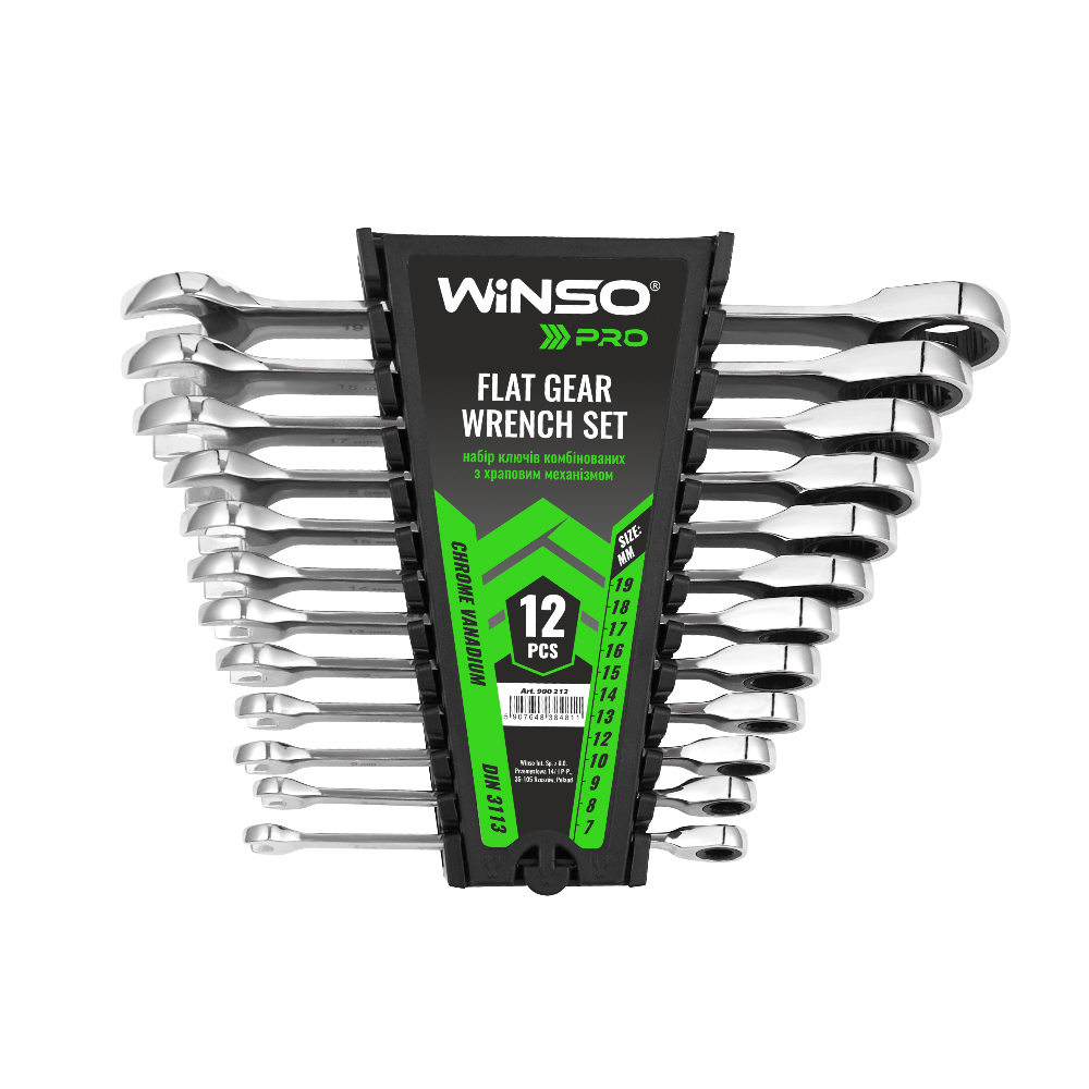 Набір ключів комбінованих WINSO PRO з тріскачкою CR-V, 12шт (7-19, 7- 8-9-10-12-13-14-15-16-17-18-191