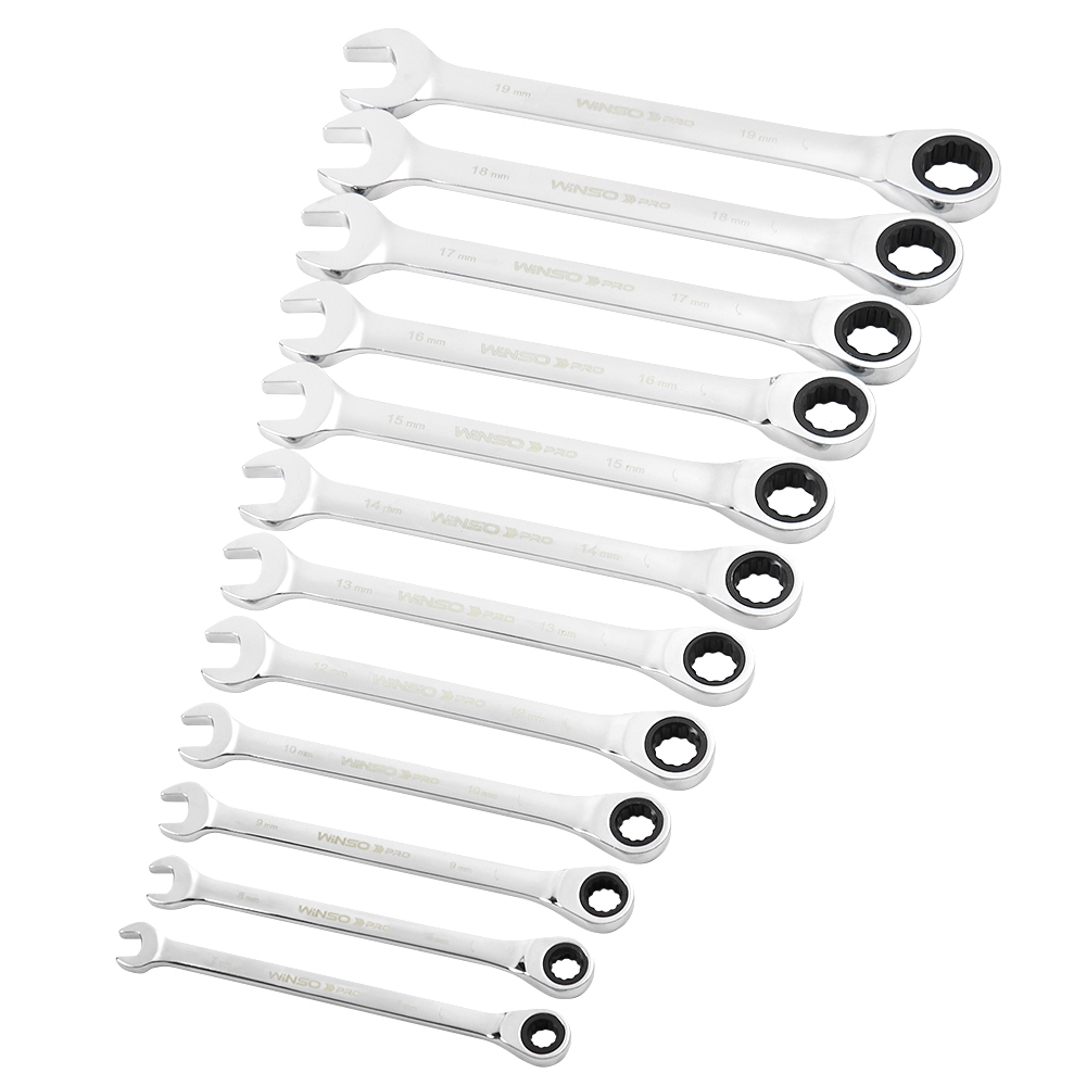 Набір ключів комбінованих WINSO PRO з тріскачкою CR-V, 12шт (7-19, 7- 8-9-10-12-13-14-15-16-17-18-192