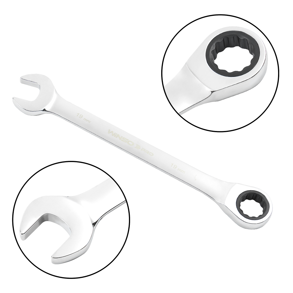 Набір ключів комбінованих WINSO PRO з тріскачкою CR-V, 12шт (7-19, 7- 8-9-10-12-13-14-15-16-17-18-193