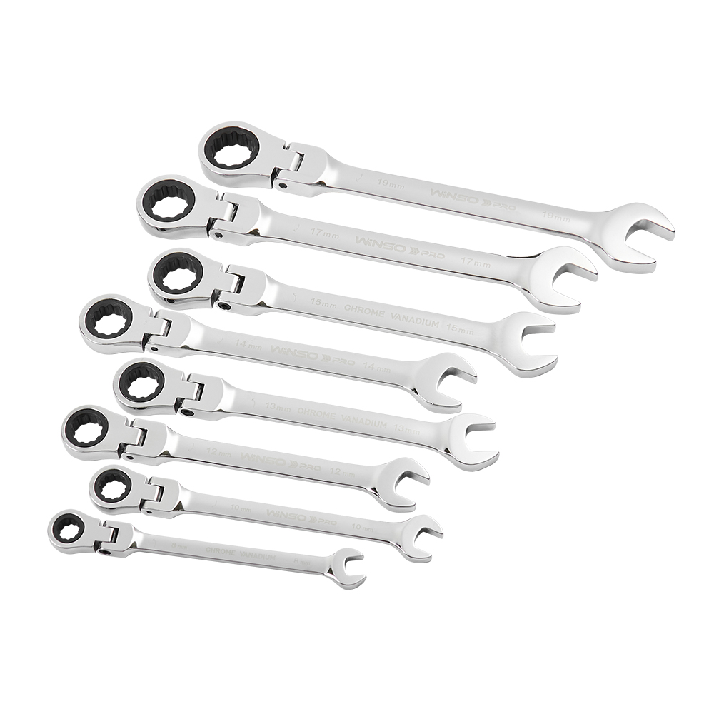 Набір ключів комбінованих WINSO PRO з тріскачкою та карданом CR-V,  8шт (8-19, 8-10-12-13-14-15-17-12