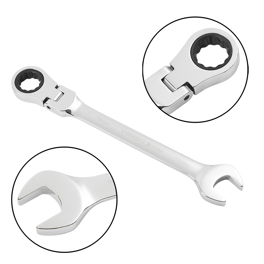 Набір ключів комбінованих WINSO PRO з тріскачкою та карданом CR-V,  8шт (8-19, 8-10-12-13-14-15-17-13