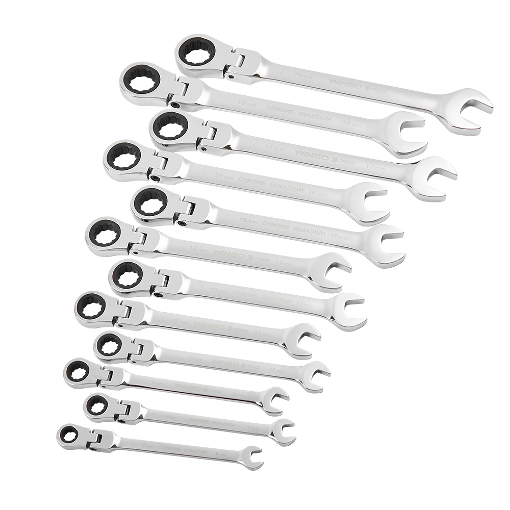 Набір ключів комбінованих WINSO PRO з тріскачкою та карданом CR-V, 12шт(7-8-9-10-12-13-14-15-16-17-12