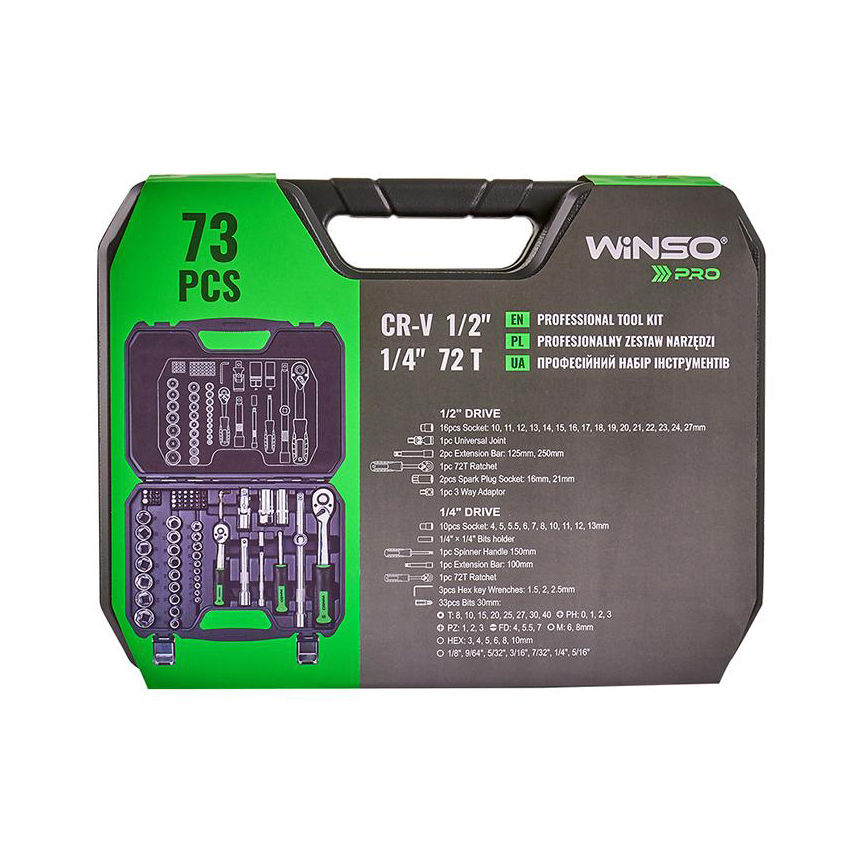 Професійний набір інструментів в кейсі WINSO Pro 1/2_, 1/4_ 72 T, CR-V, 73 од.2