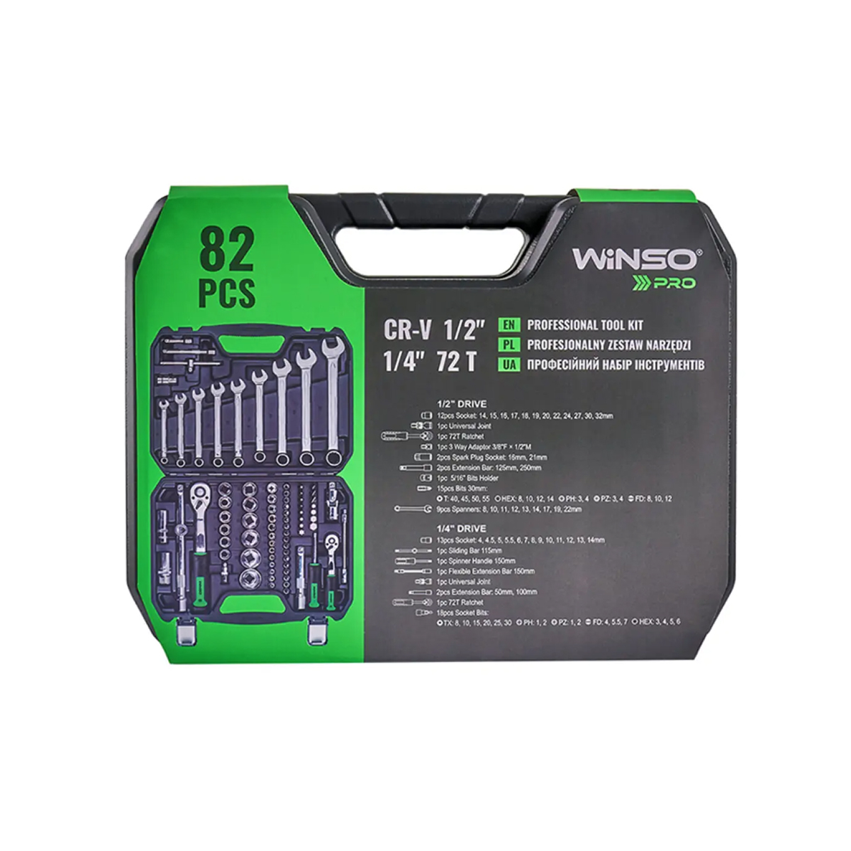 Професійний набір інструментів в кейсі WINSO Pro 1/2_, 1/4_ 72 T, CR-V, 82 од.2