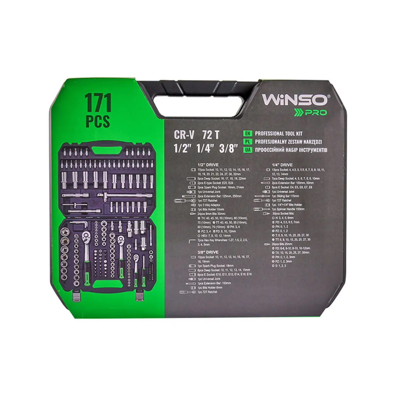 Професійний набір інструментів в кейсі WINSO Pro 1/2_, 1/4_, 3/8_ 72 T, CR-V, 171 од.2