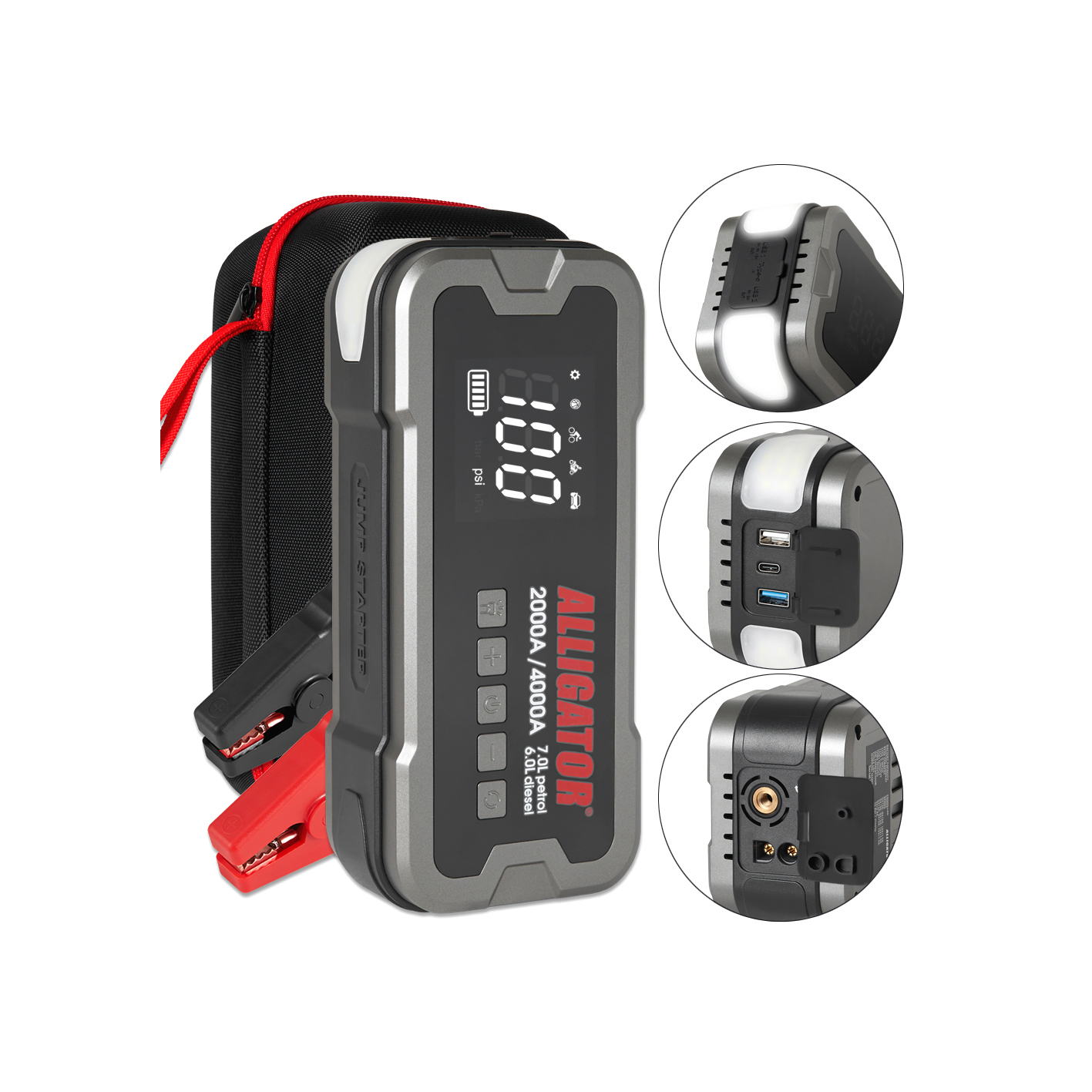 ALLIGATOR Пусковий пристрій 24000mAh 2000A/4000A, kompressor 10Bar (10шт.)1