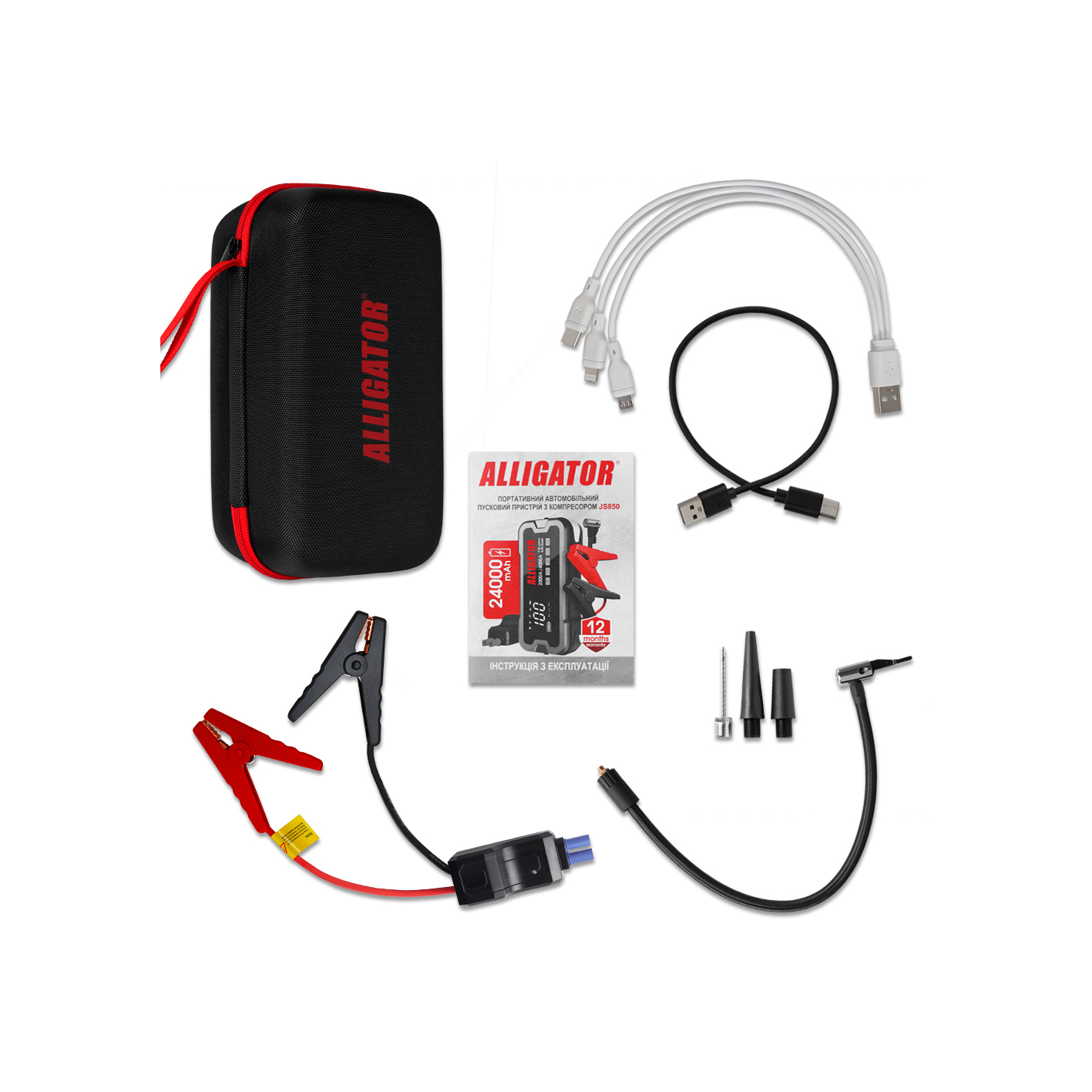 ALLIGATOR Пусковий пристрій 24000mAh 2000A/4000A, kompressor 10Bar (10шт.)3